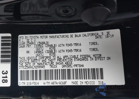 2020 Toyota Tacoma Sr V6 из США, поврежденный, VIN 3TMCZ5ANXLM299945